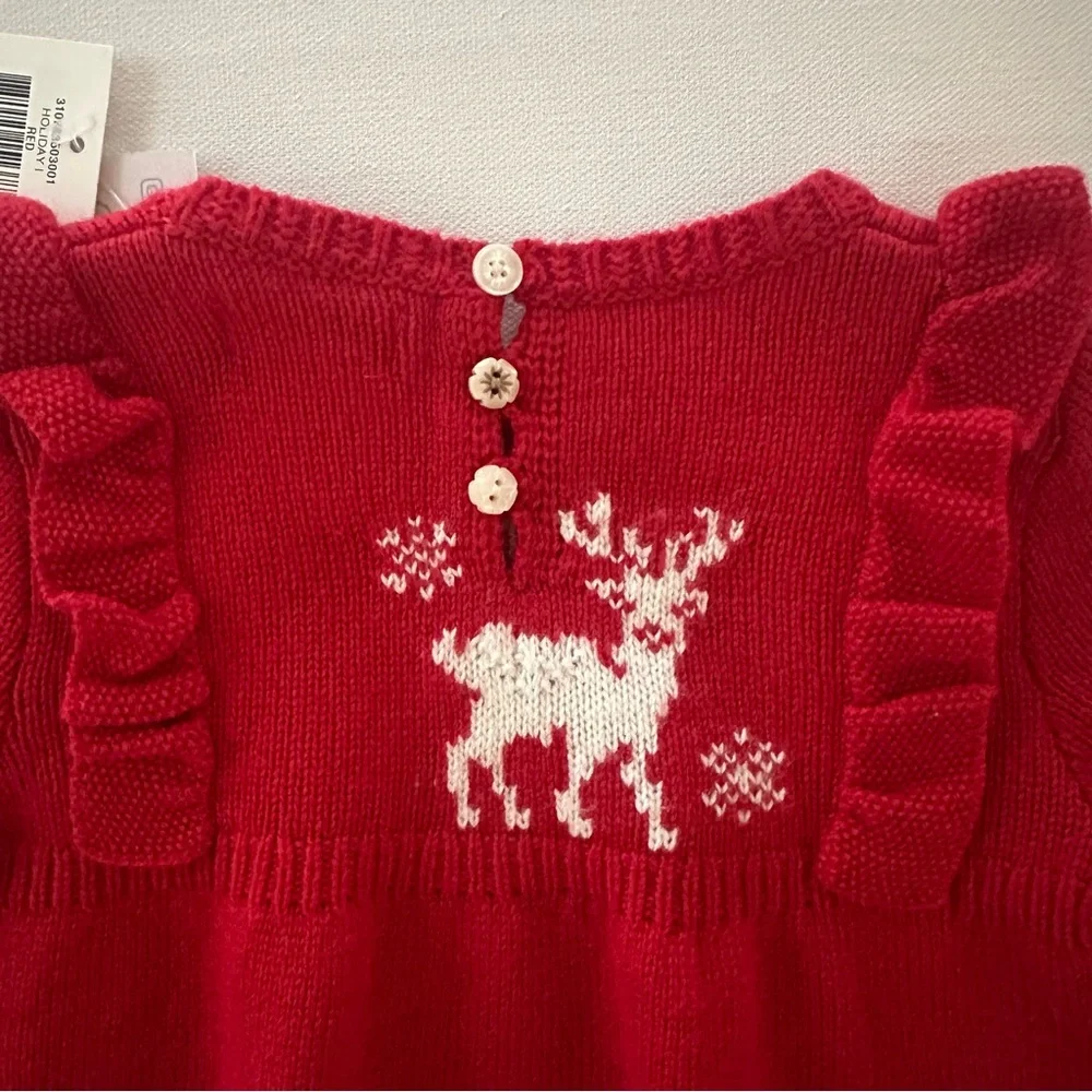 Ralph Lauren 9 Months Baby Girl Red Sweater Reindeer Holiday Christmas NWT